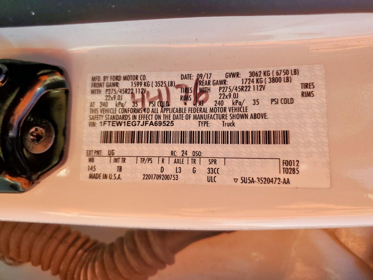 2018 Ford F150 Supercrew VIN: 1FTEW1EG7JFA69525 Lot: 86108035