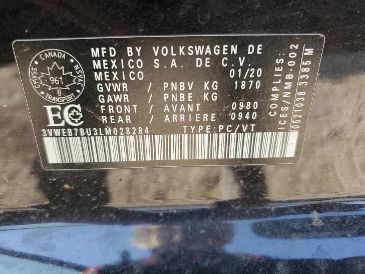 2020 Volkswagen Jetta Sel VIN: 3VWEB7BU3LM028284 Lot: 80486245