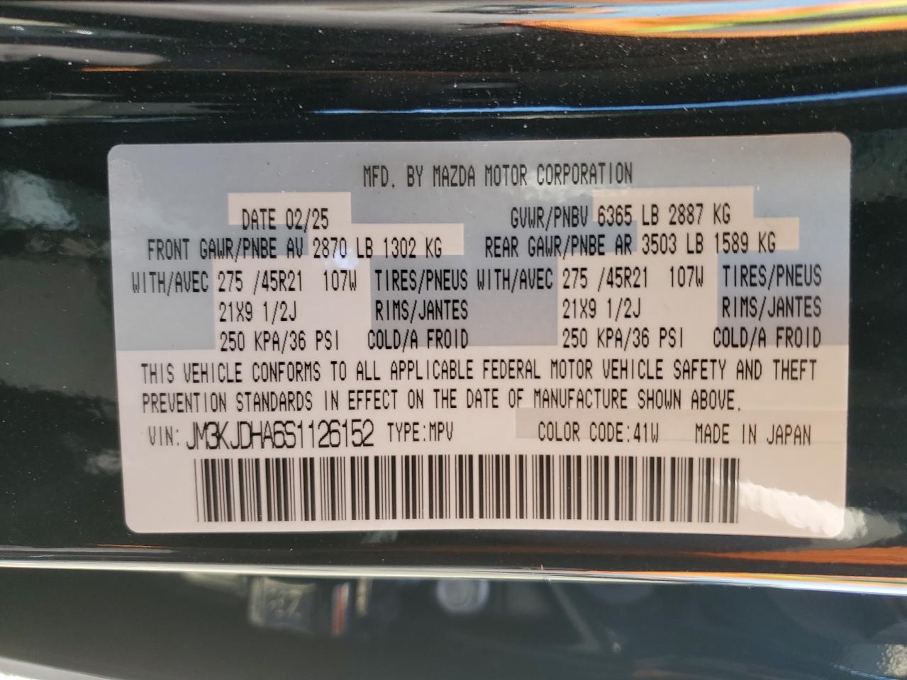 2025 Mazda Cx-70 Premium VIN: JM3KJDHA6S1126152 Lot: 85895485