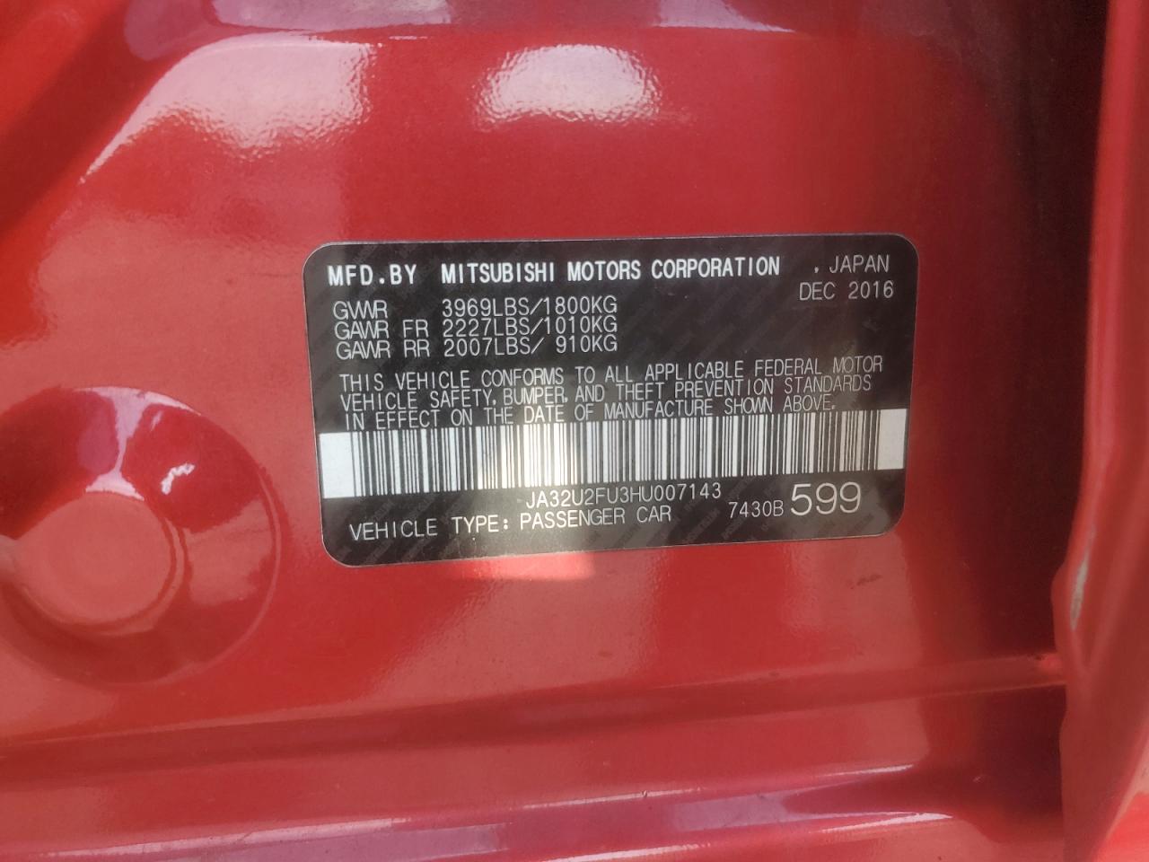 2017 Mitsubishi Lancer Es VIN: JA32U2FU3HU007143 Lot: 84629575