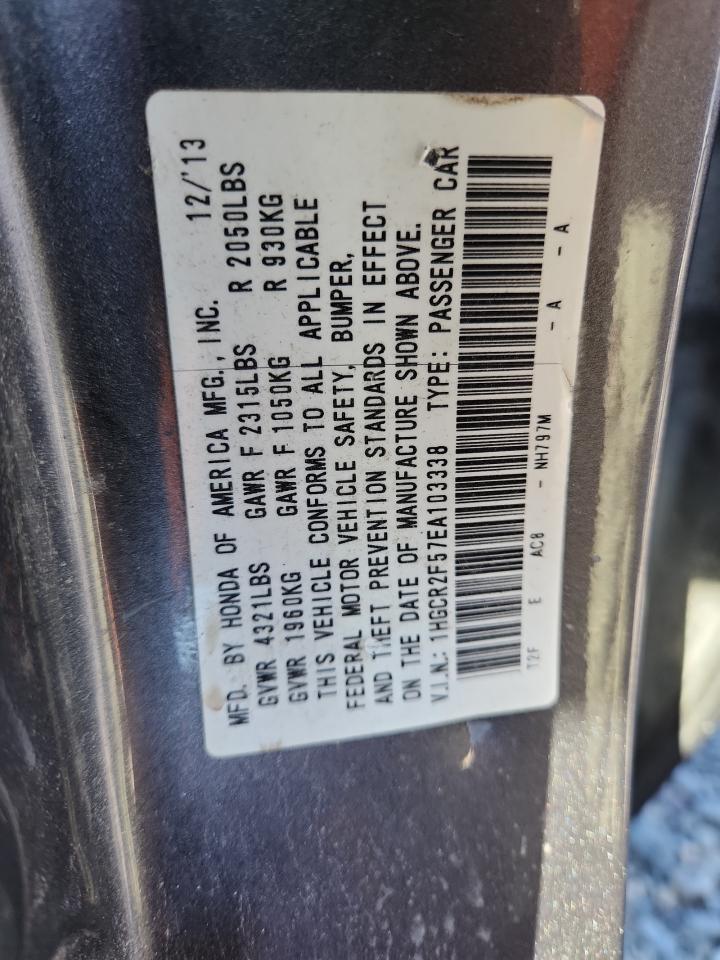 2014 Honda Accord Sport VIN: 1HGCR2F57EA103338 Lot: 87370075