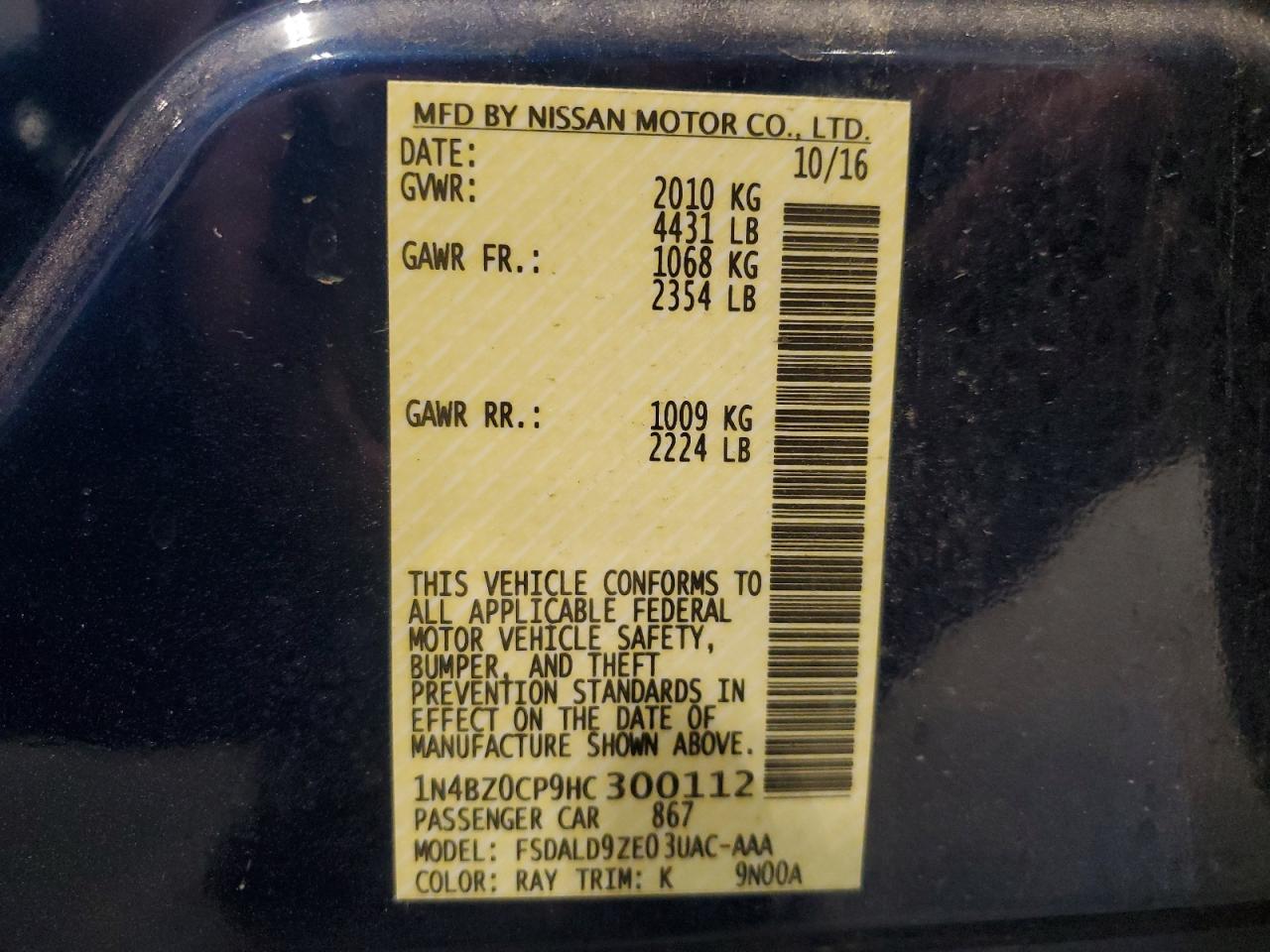 2017 Nissan Leaf S VIN: 1N4BZ0CP9HC300112 Lot: 85114375