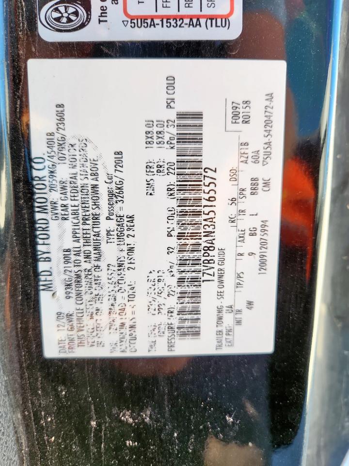 2010 Ford Mustang VIN: 1ZVBP8AN3A5165572 Lot: 89877285