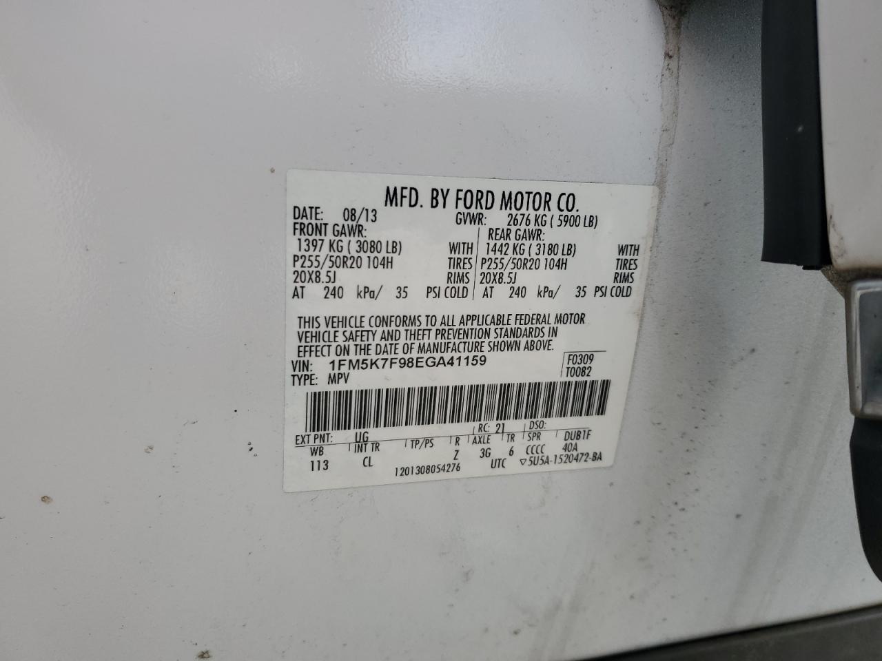 2014 Ford Explorer Limited VIN: 1FM5K7F98EGA41159 Lot: 85887875