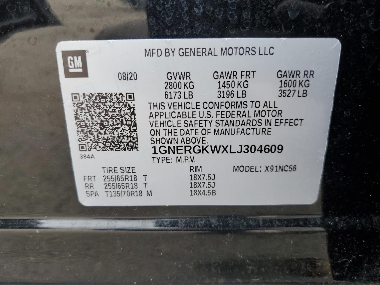 2020 Chevrolet Traverse Lt VIN: 1GNERGKWXLJ304609 Lot: 90274485