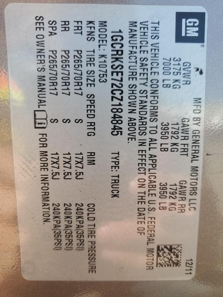 2012 Chevrolet Silverado K1500 Lt VIN: 1GCRKSE72CZ184845 Lot: 84957515