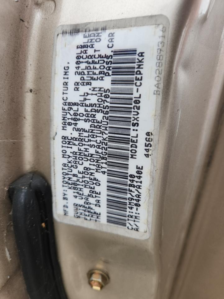 1998 Toyota Camry Ce VIN: 4T1BG22K7WU265705 Lot: 85826705