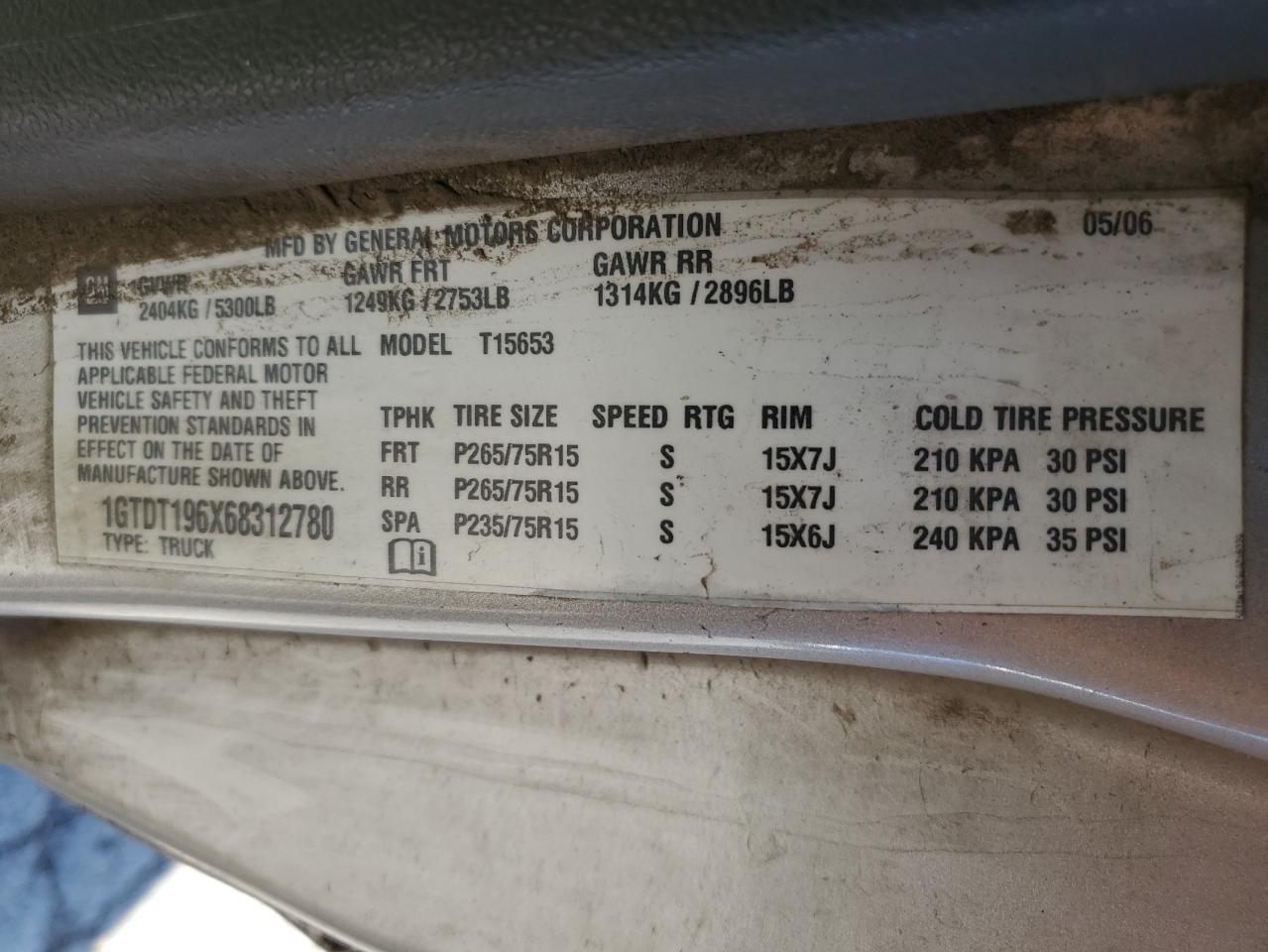 2006 GMC Canyon VIN: 1GTDT196X68312780 Lot: 86718345