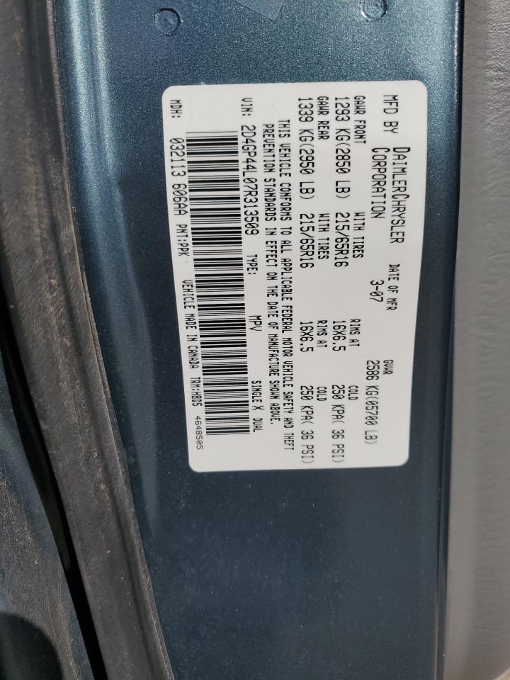 2007 Dodge Grand Caravan Sxt VIN: 2D4GP44L07R313509 Lot: 82700625