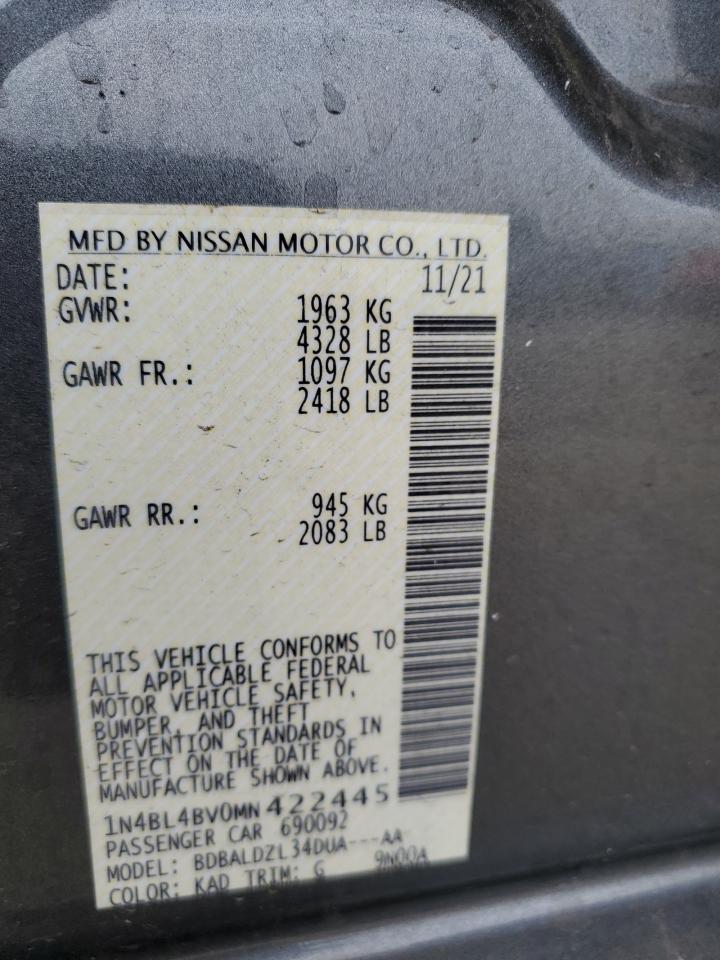 2021 Nissan Altima S VIN: 1N4BL4BV0MN422445 Lot: 84069725