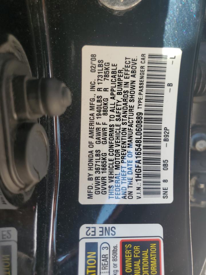 2008 Honda Civic Lx VIN: 1HGFA16548L060889 Lot: 85776915