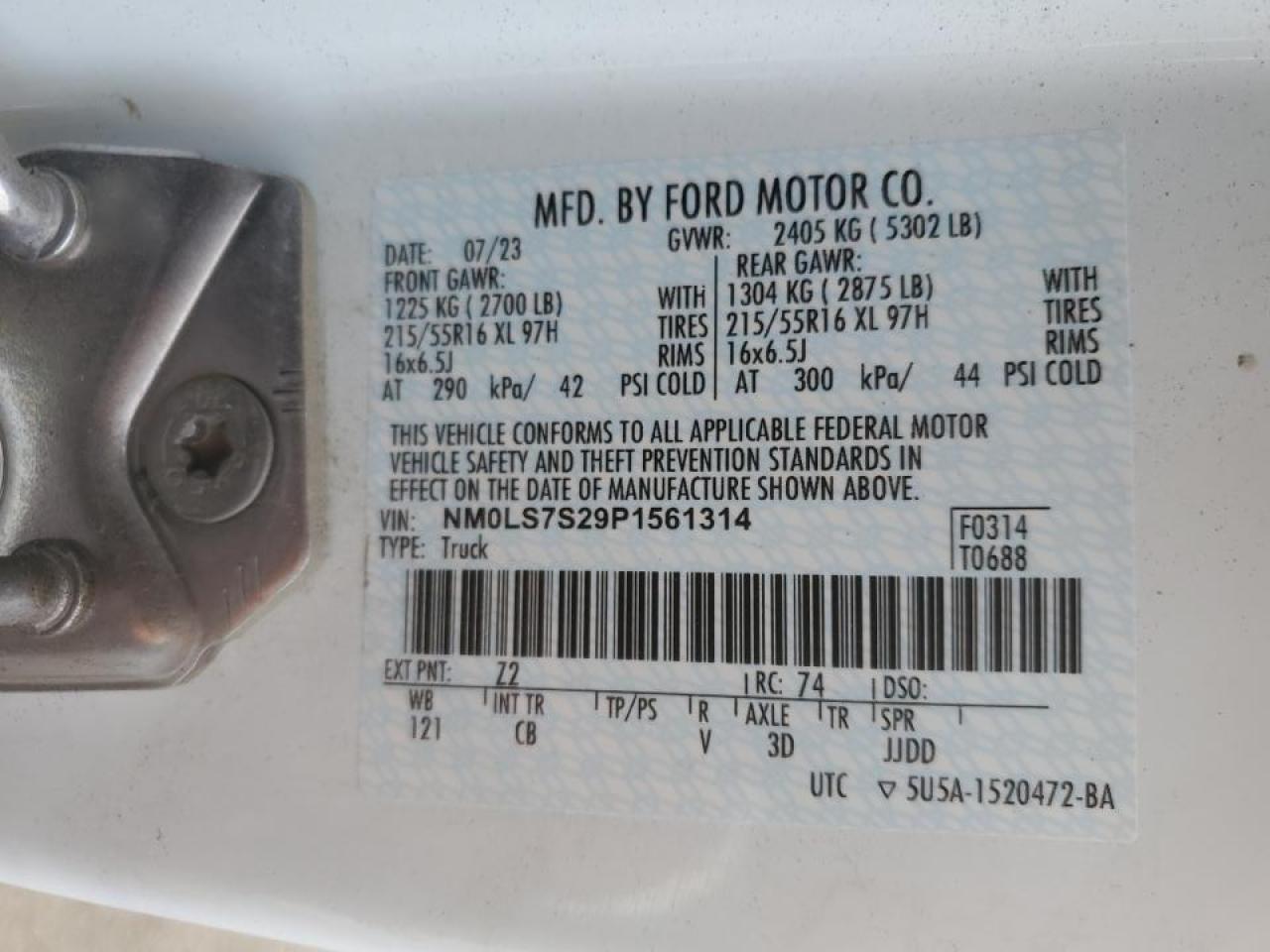 2023 Ford Transit Connect Delivery Van VIN: NM0LS7S29P1561314 Lot: 82700585