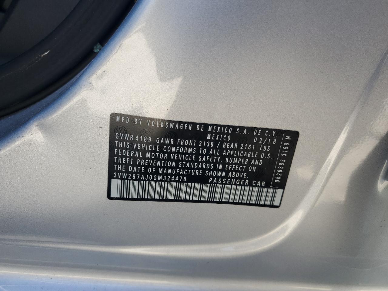 2016 Volkswagen Jetta S VIN: 3VW267AJ0GM322447 Lot: 82306335