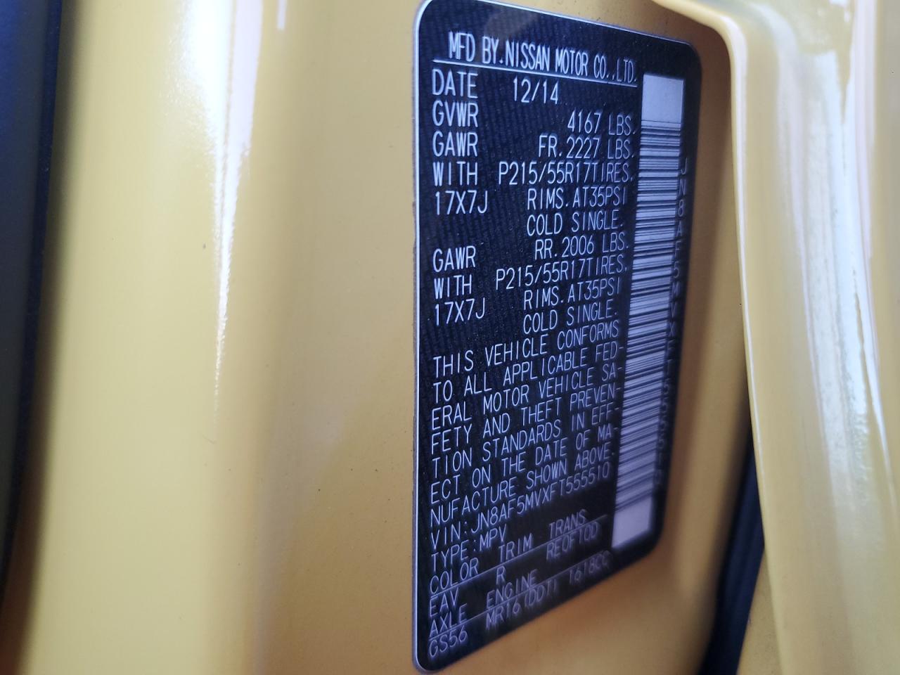 2014 Nissan Juke S VIN: JN8AF5MVXFT555510 Lot: 86063555