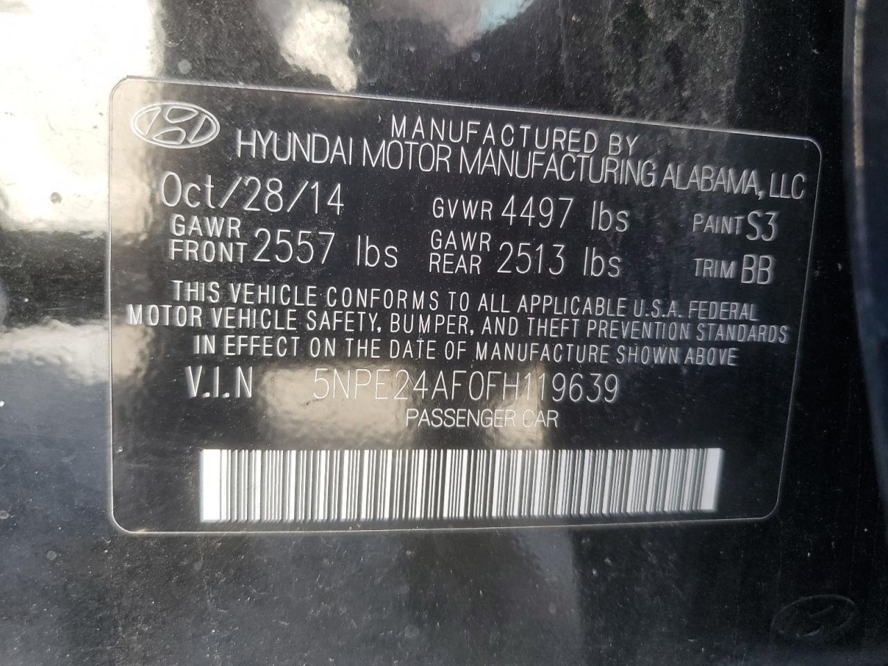 2015 Hyundai Sonata Se VIN: 5NPE24AF0FH119639 Lot: 82334945