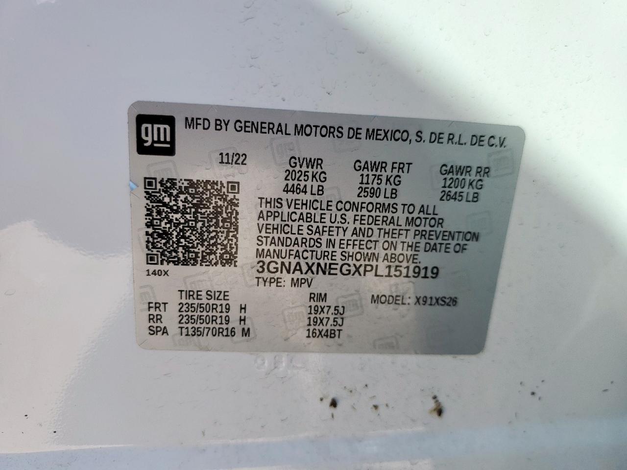 2023 Chevrolet Equinox Premier VIN: 3GNAXNEGXPL151919 Lot: 82445125