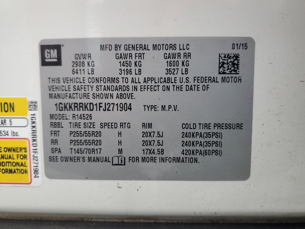 2015 GMC Acadia Slt-1 VIN: 1GKKRRKD1FJ271904 Lot: 89929035