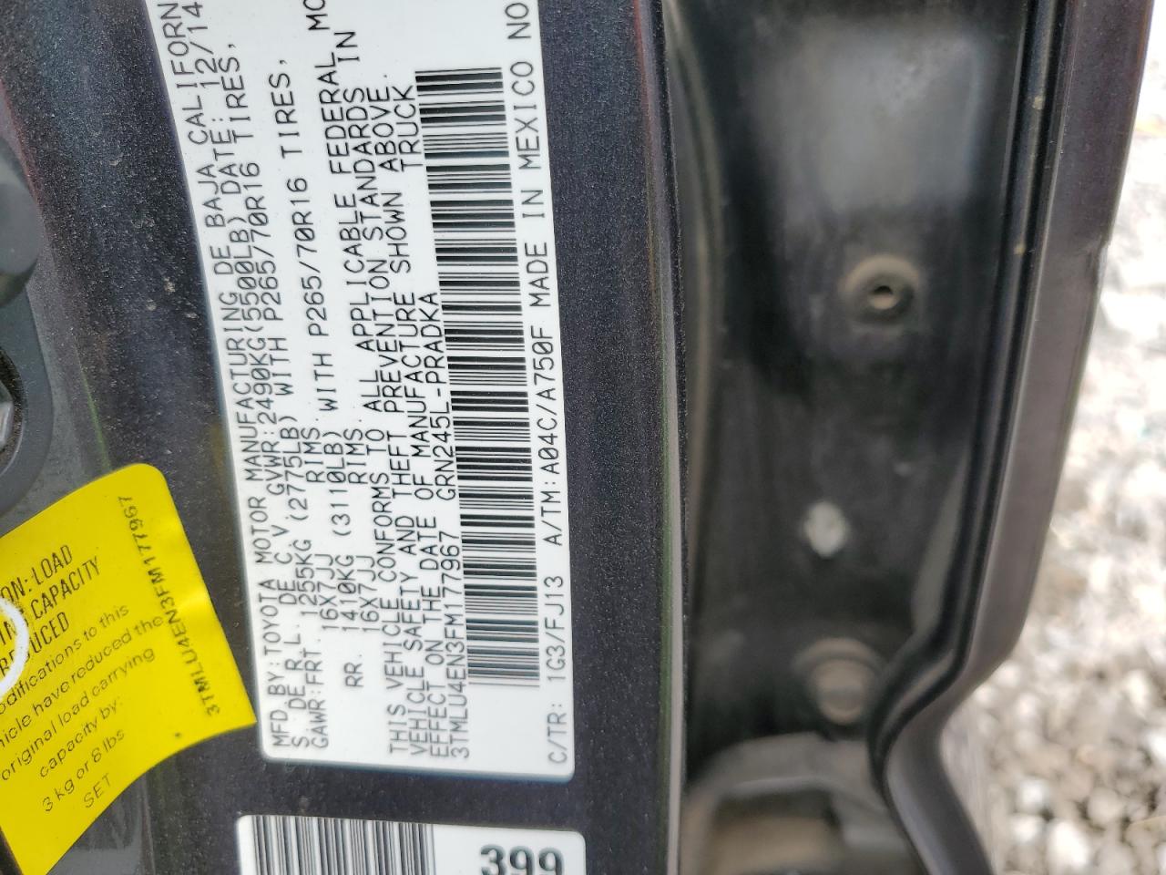 2015 Toyota Tacoma Double Cab VIN: 3TMLU4EN3FM177967 Lot: 85355965