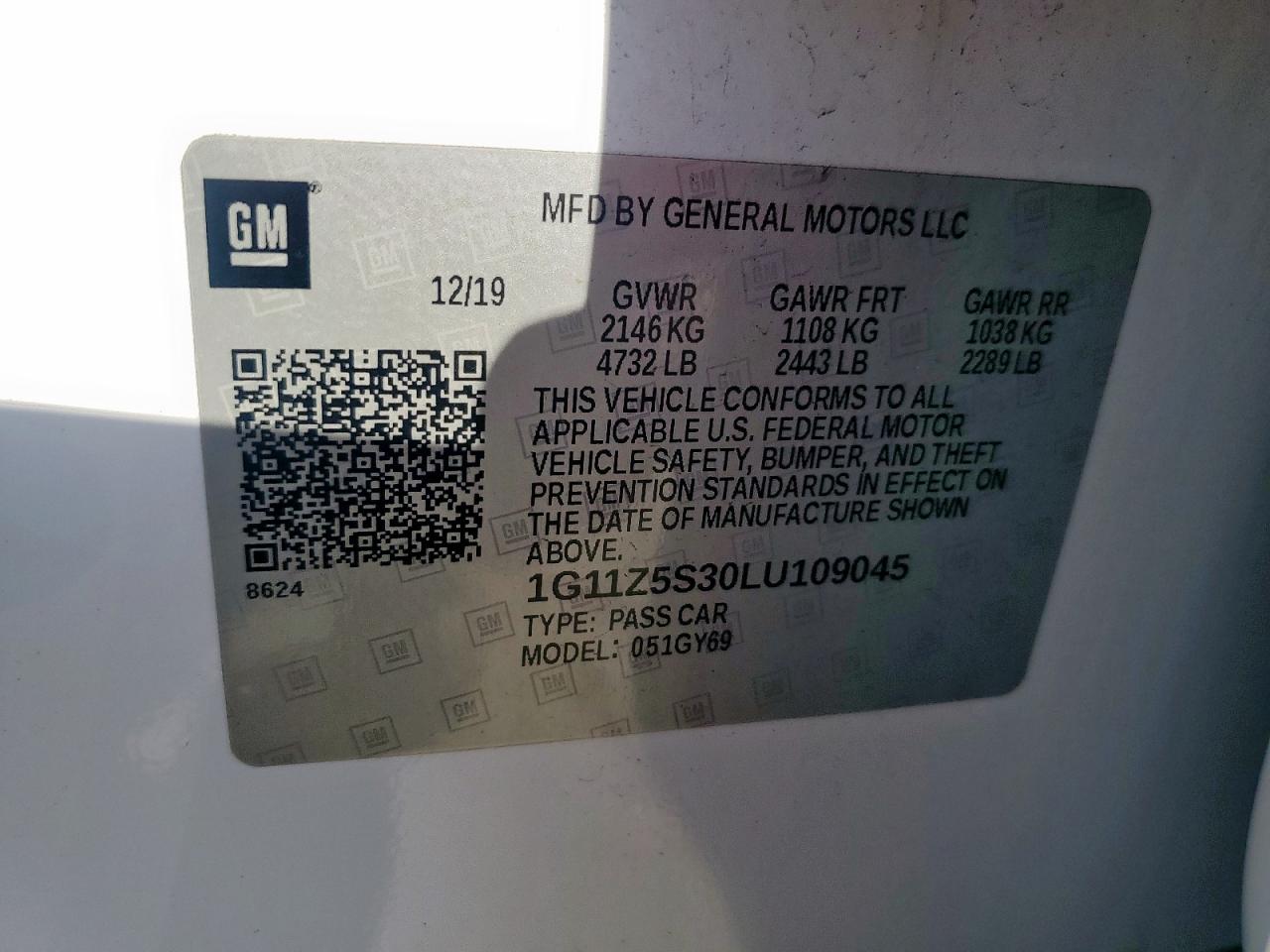 2020 Chevrolet Impala Lt VIN: 1G11Z5S30LU109045 Lot: 84703075