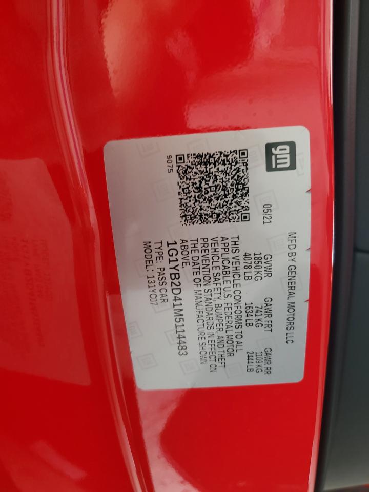 2021 Chevrolet Corvette Stingray 2Lt VIN: 1G1YB2D41M5114483 Lot: 87254375