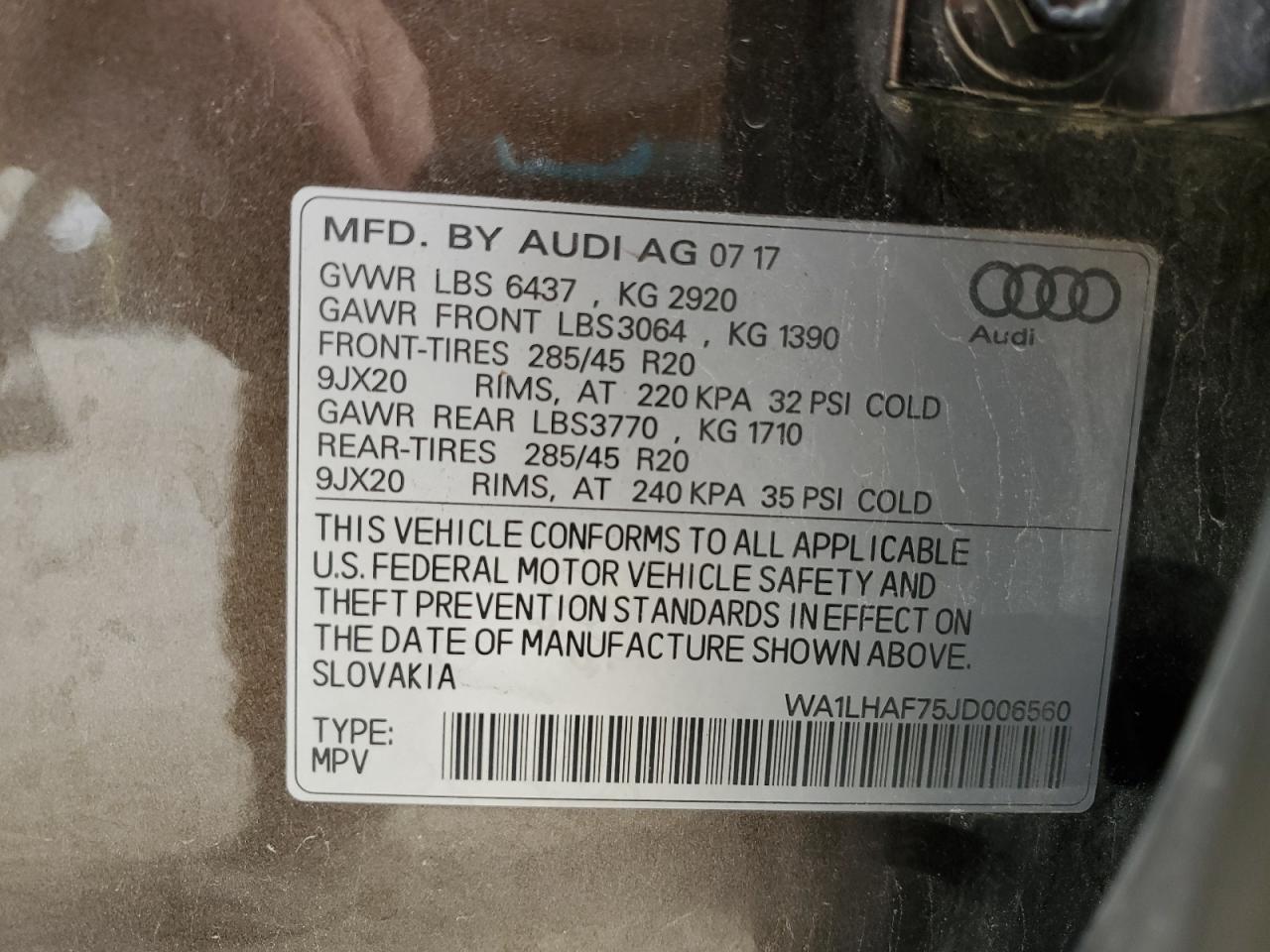 2018 Audi Q7 Premium Plus VIN: WA1LHAF75JD006560 Lot: 85961905