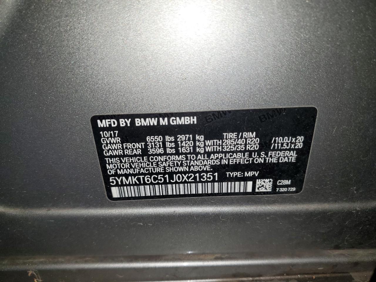 2018 BMW X5 M VIN: 5YMKT6C51J0X21351 Lot: 82283415