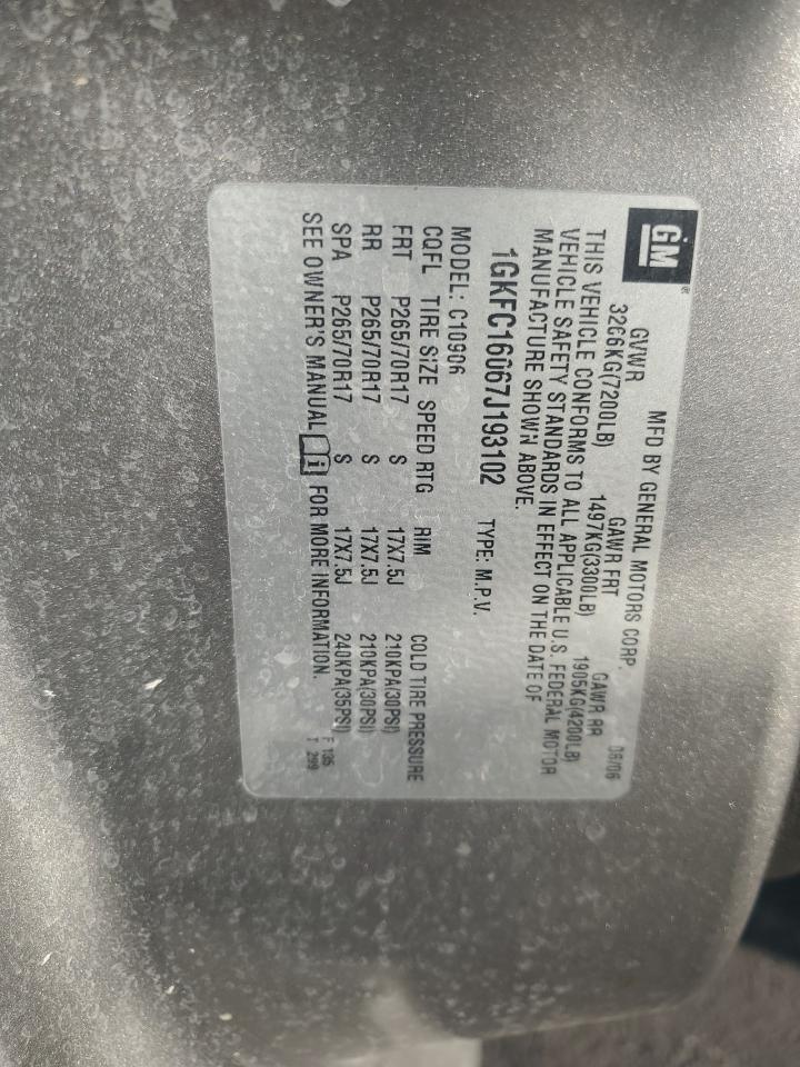 2007 GMC Yukon Xl C1500 VIN: 1GKFC16067J193102 Lot: 85354185