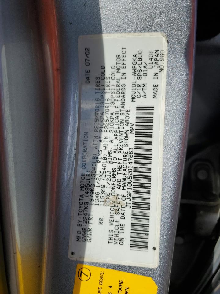 2002 Lexus Rx 300 VIN: JTJGF10U520147663 Lot: 87442545