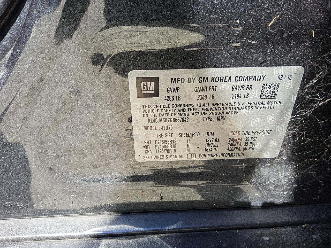 2016 Buick Encore VIN: KL4CJASB7GB667042 Lot: 84942535