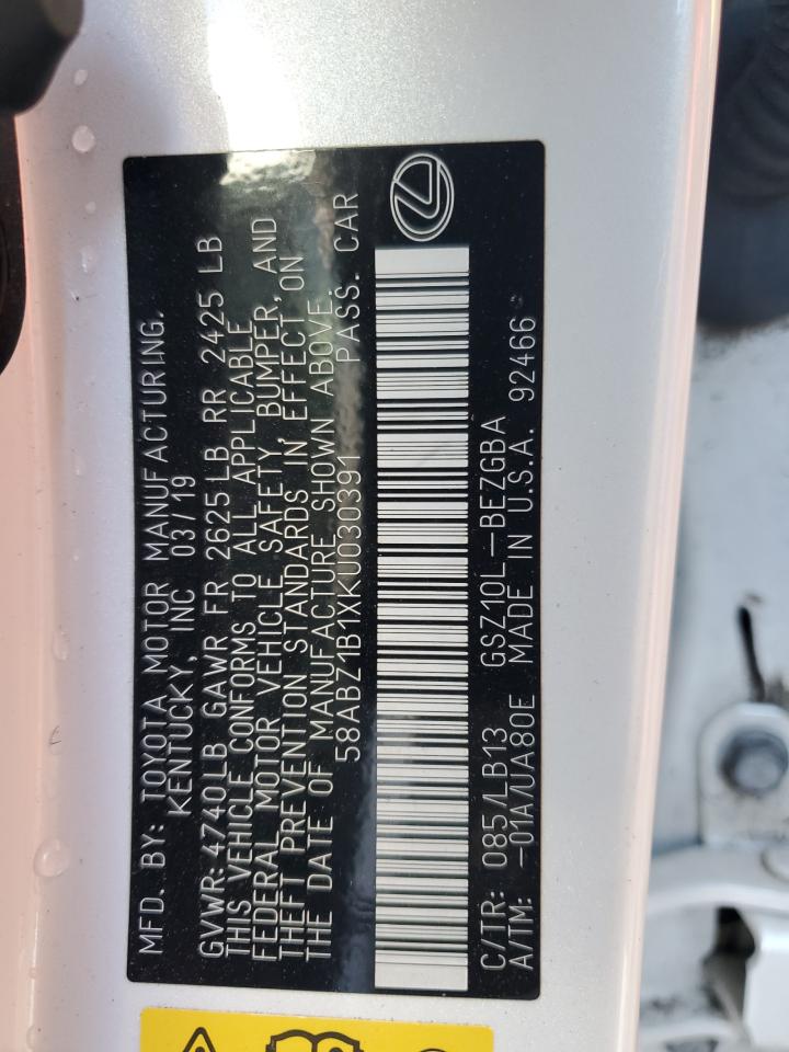 2019 Lexus Es 350 VIN: 58ABZ1B1XKU030391 Lot: 89442895