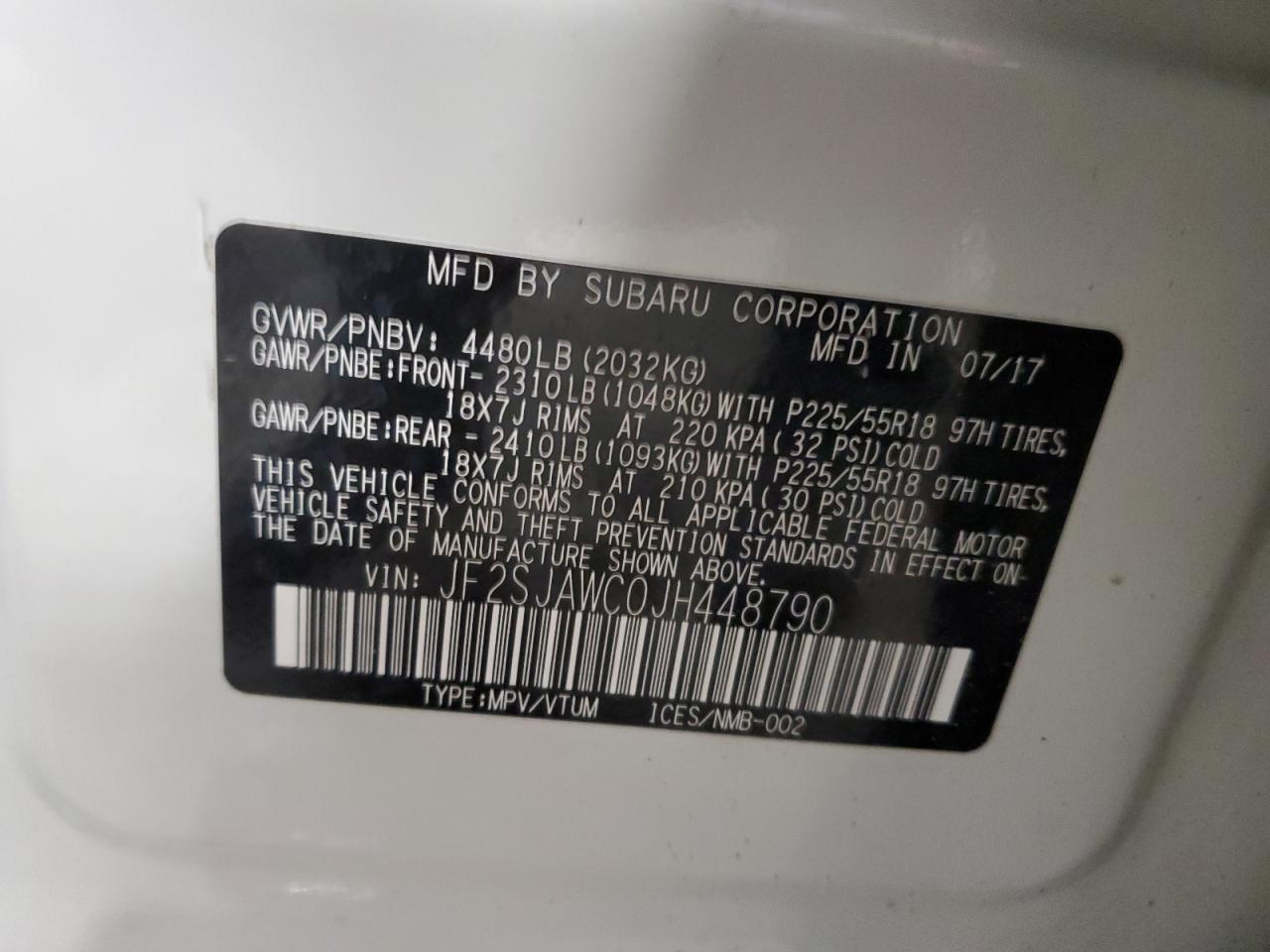 2018 Subaru Forester 2.5I Touring VIN: JF2SJAWC0JH448790 Lot: 86126585