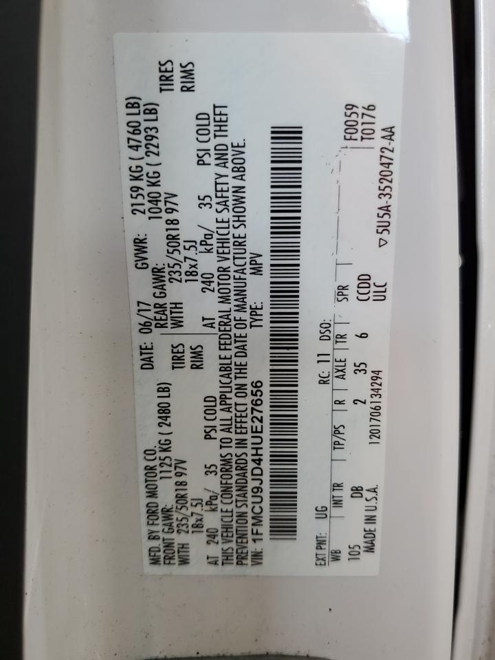 2017 Ford Escape Titanium VIN: 1FMCU9JD4HUE27656 Lot: 87465885