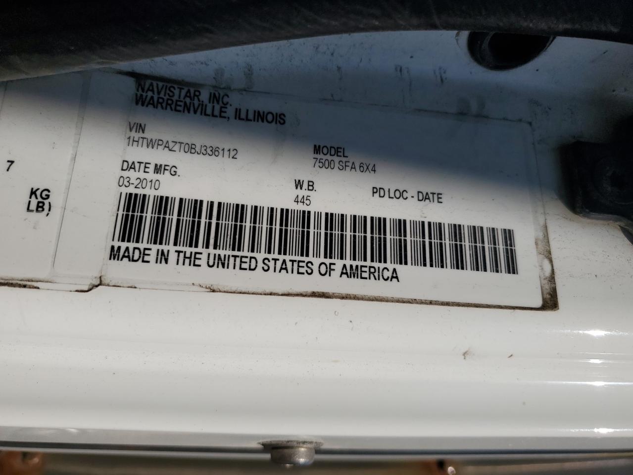2011 International 7500 Dump Truck VIN: 1HTWPAZT0BJ336112 Lot: 86272415