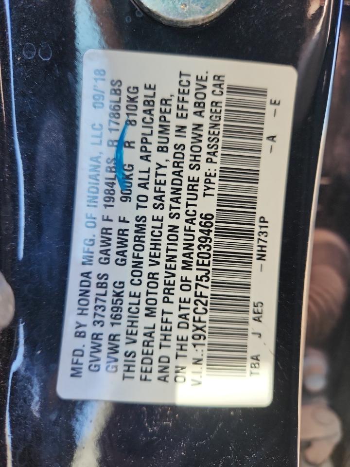 2018 Honda Civic Ex VIN: 19XFC2F75JE039466 Lot: 84366585