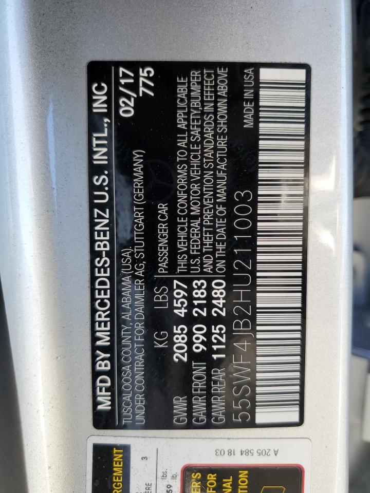 2017 Mercedes-Benz C 300 VIN: 55SWF4JB2HU211003 Lot: 87055405