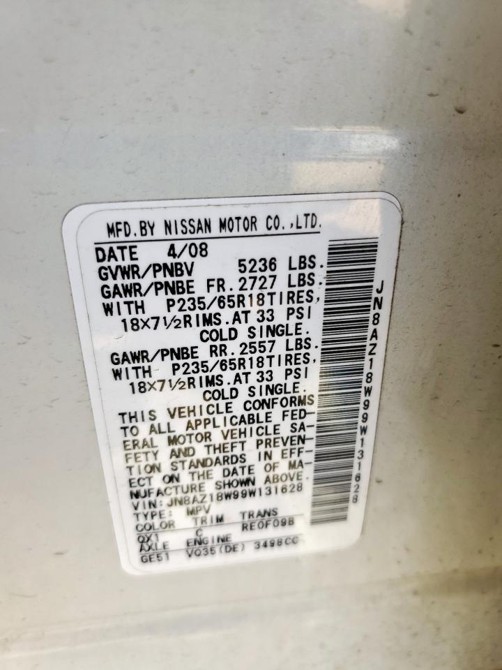 2009 Nissan Murano S VIN: JN8AZ18W99W131628 Lot: 84969015