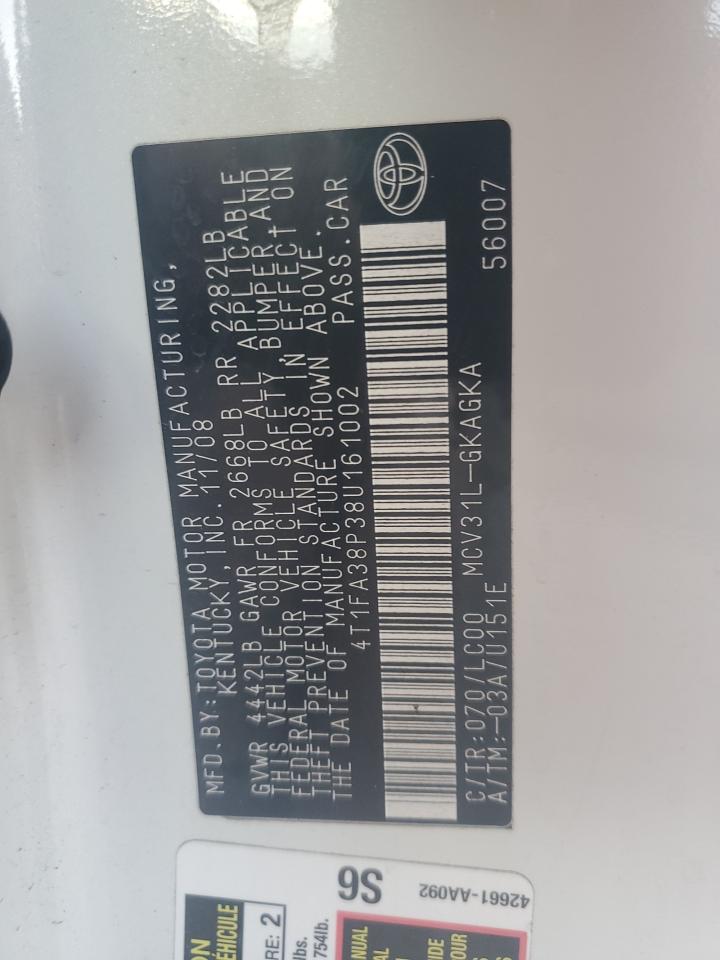 2008 Toyota Camry Solara Se VIN: 4T1FA38P38U161002 Lot: 82564725