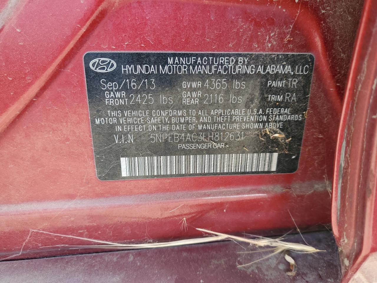 2014 Hyundai Sonata Gls VIN: 5NPEB4AC3EH812631 Lot: 86121435