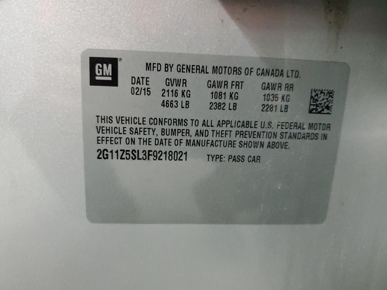 2015 Chevrolet Impala Ls VIN: 2G11Z5SL3F9218021 Lot: 82246885