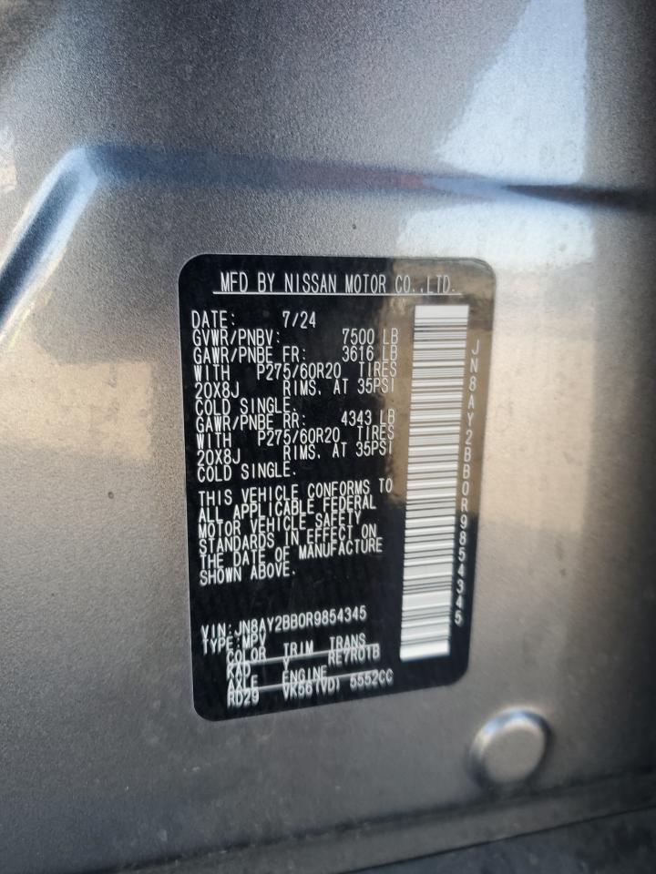 2024 Nissan Armada Sl VIN: JN8AY2BB0R9854345 Lot: 82442455