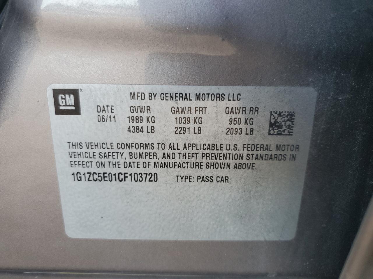 2012 Chevrolet Malibu 1Lt VIN: 1G1ZC5E01CF103720 Lot: 84799835