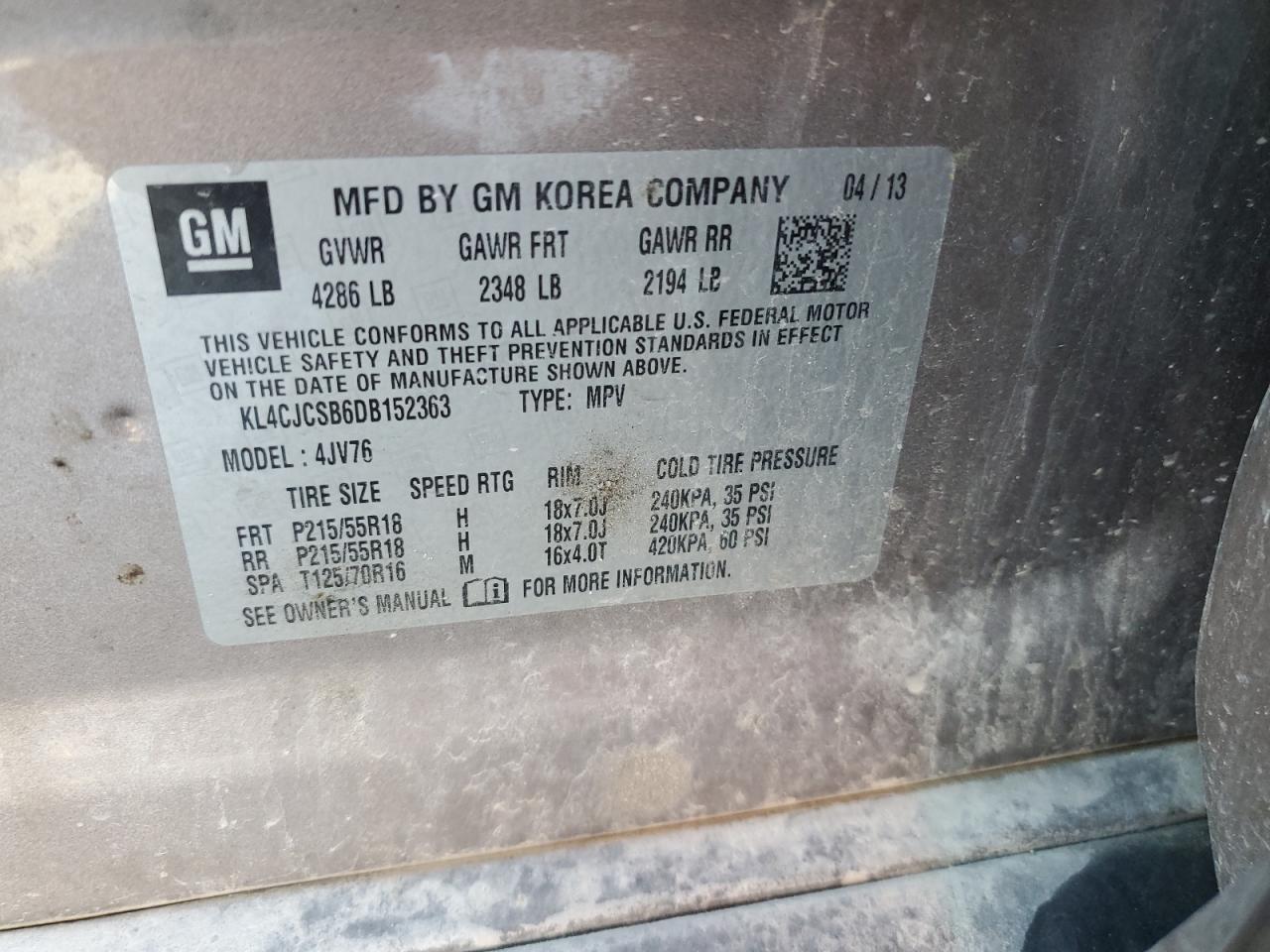 2013 Buick Encore VIN: KL4CJCSB6DB152363 Lot: 85536075