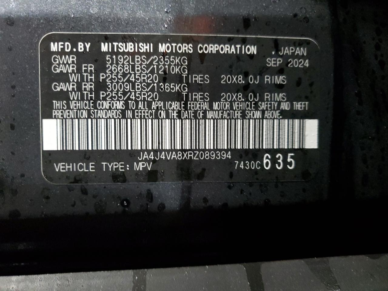 2024 Mitsubishi Outlander Se VIN: JA4J4VA8XRZ089394 Lot: 90069215