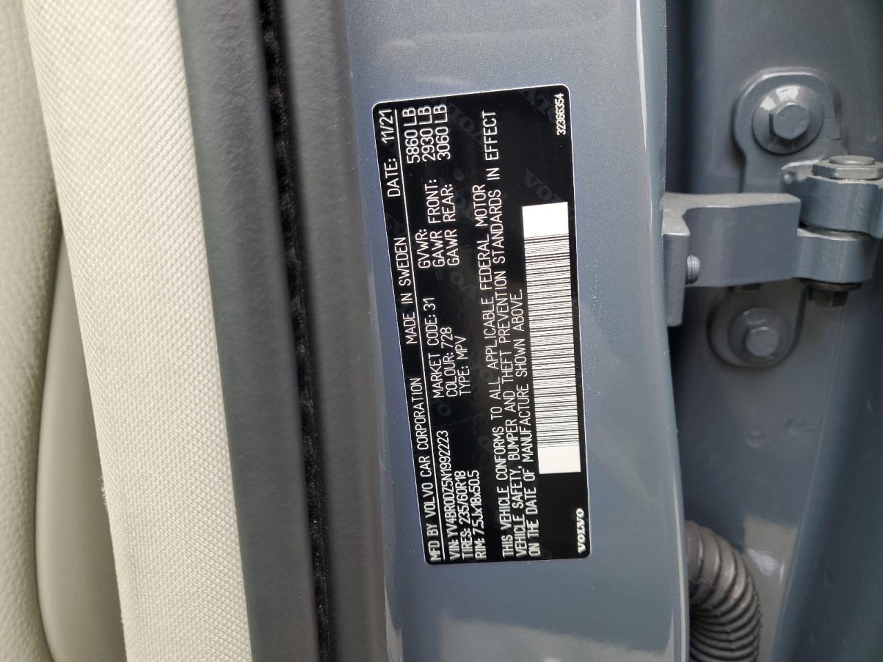 2022 Volvo Xc60 T8 Recharge Inscription Express VIN: YV4BR0DZ5N1992223 Lot: 85871965