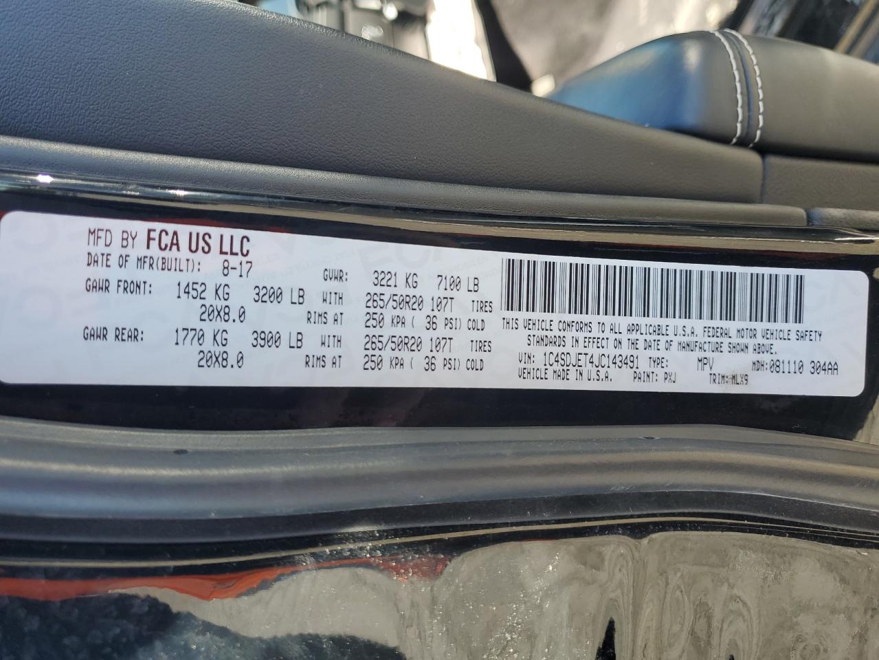 2018 Dodge Durango Citadel VIN: 1C4SDJET4JC143491 Lot: 86992085