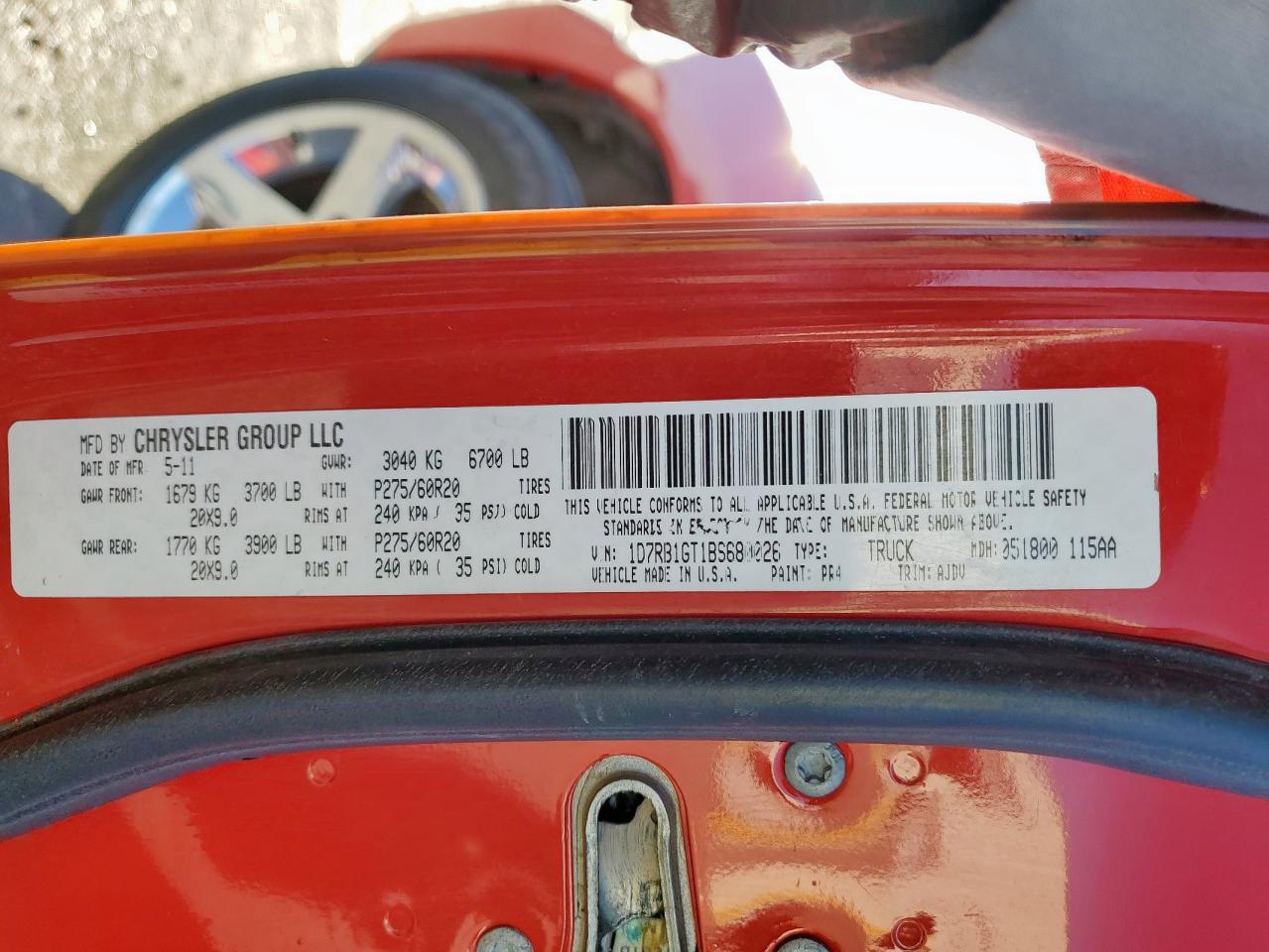 2011 Dodge Ram 1500 VIN: 1D7RB1GT1BS680026 Lot: 90693095