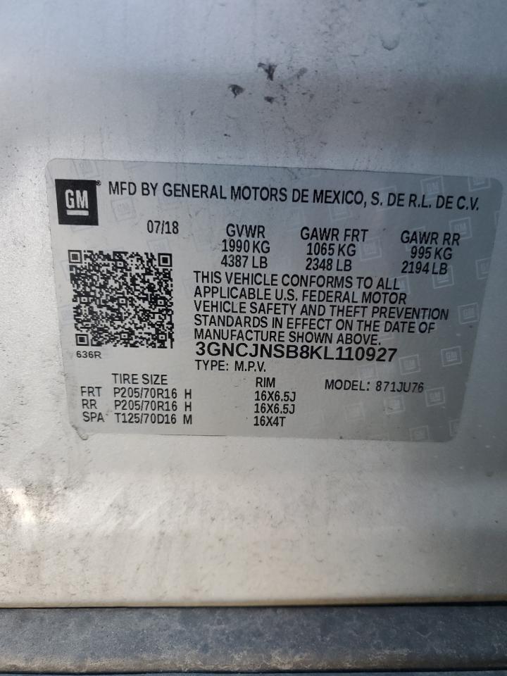 2019 Chevrolet Trax Ls VIN: 3GNCJNSB8KL110927 Lot: 86495925