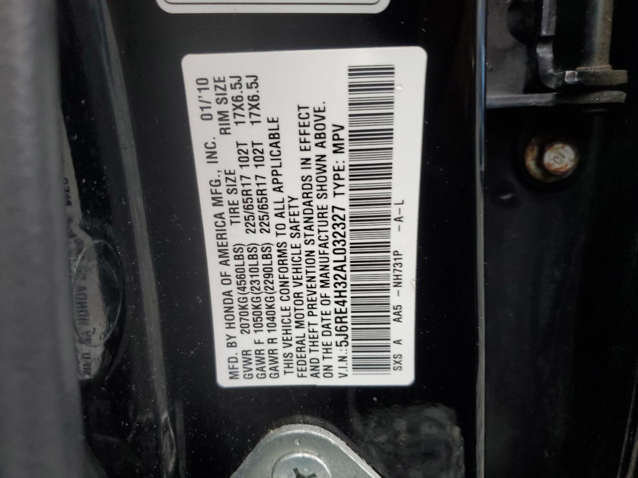 2010 Honda Cr-V Lx VIN: 5J6RE4H32AL032327 Lot: 82443875