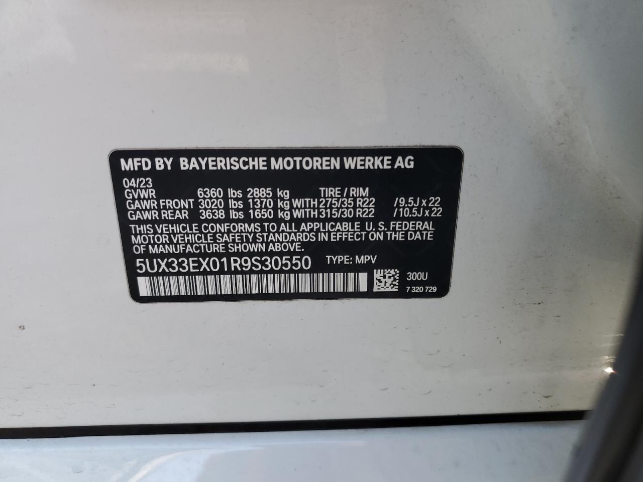 2024 BMW X6 xDrive40I VIN: 5UX33EX01R9S30550 Lot: 82779595