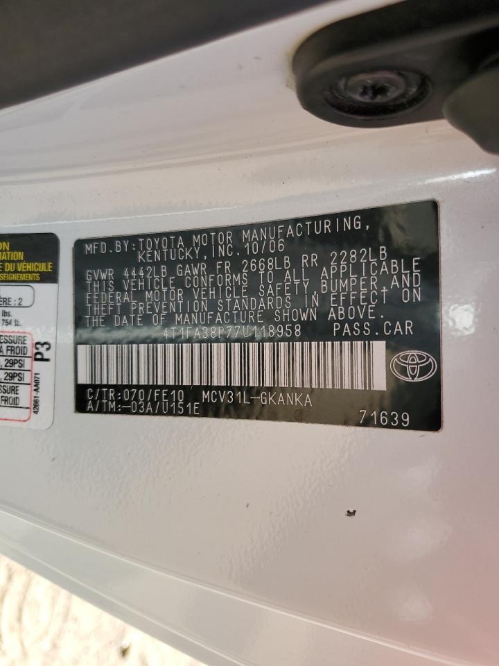 2007 Toyota Camry Solara Se VIN: 4T1FA38P77U118958 Lot: 82376235